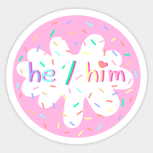 Birthday Cake He/Him Pronoun Pin Sticker